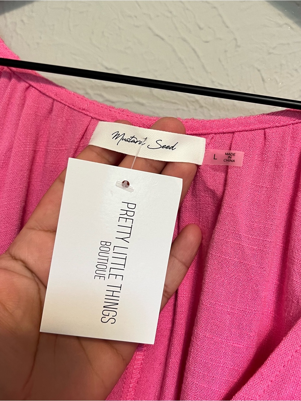 Mustard seed boutique brand Bright Pink V-Neck Tiered Mini Dress NWT size large - Picture 8 of 10